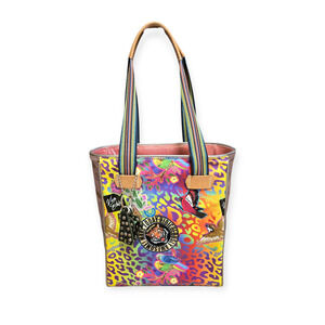 Consuela Cami Classic Leather Cloth Coated Canvas Tiger Tote